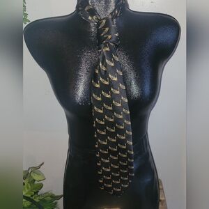 Navy Blue 100% Pure Silk Tie With Venice Gondola Boat Print